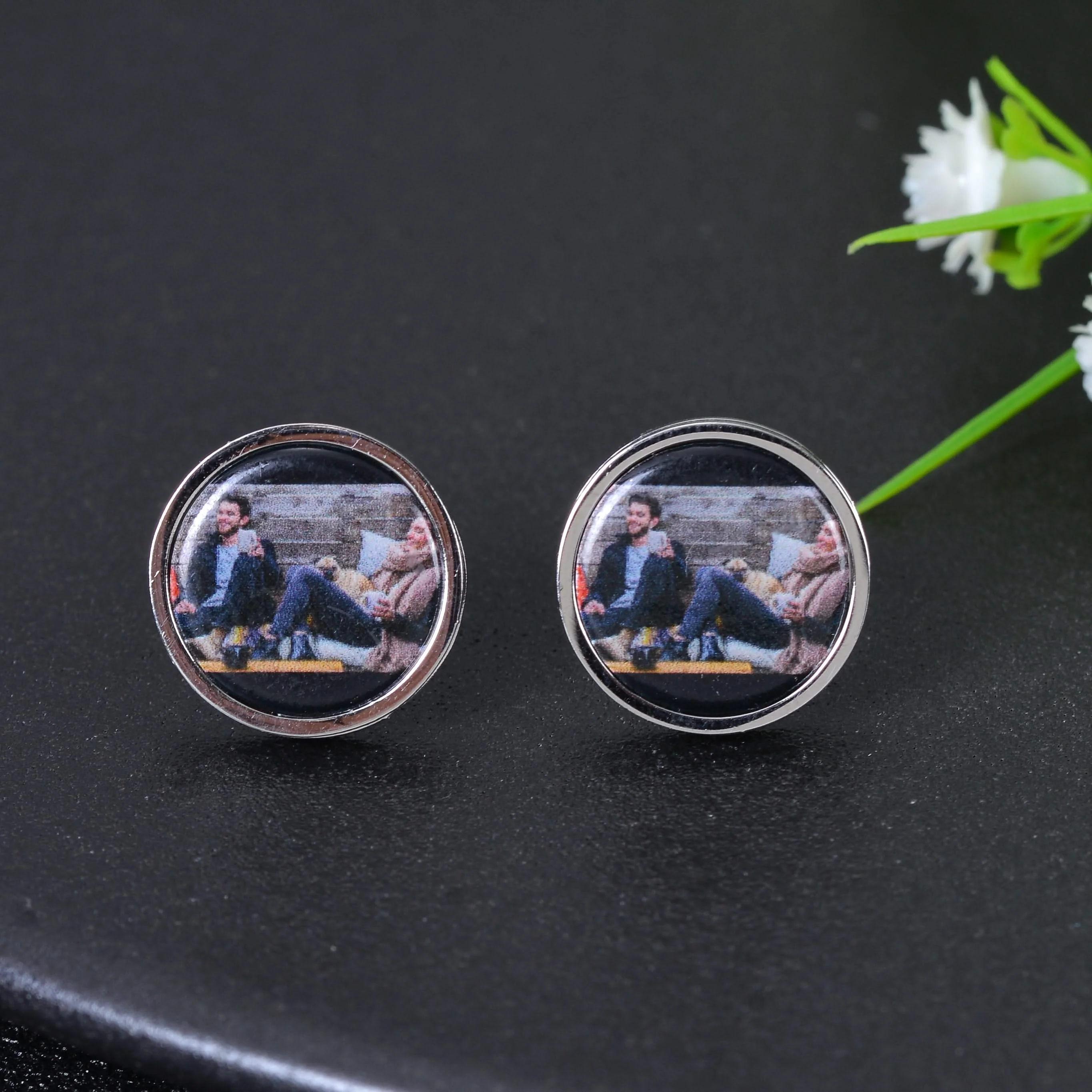 Personalized Round Colorful Photo Stud Earrings - Image 7