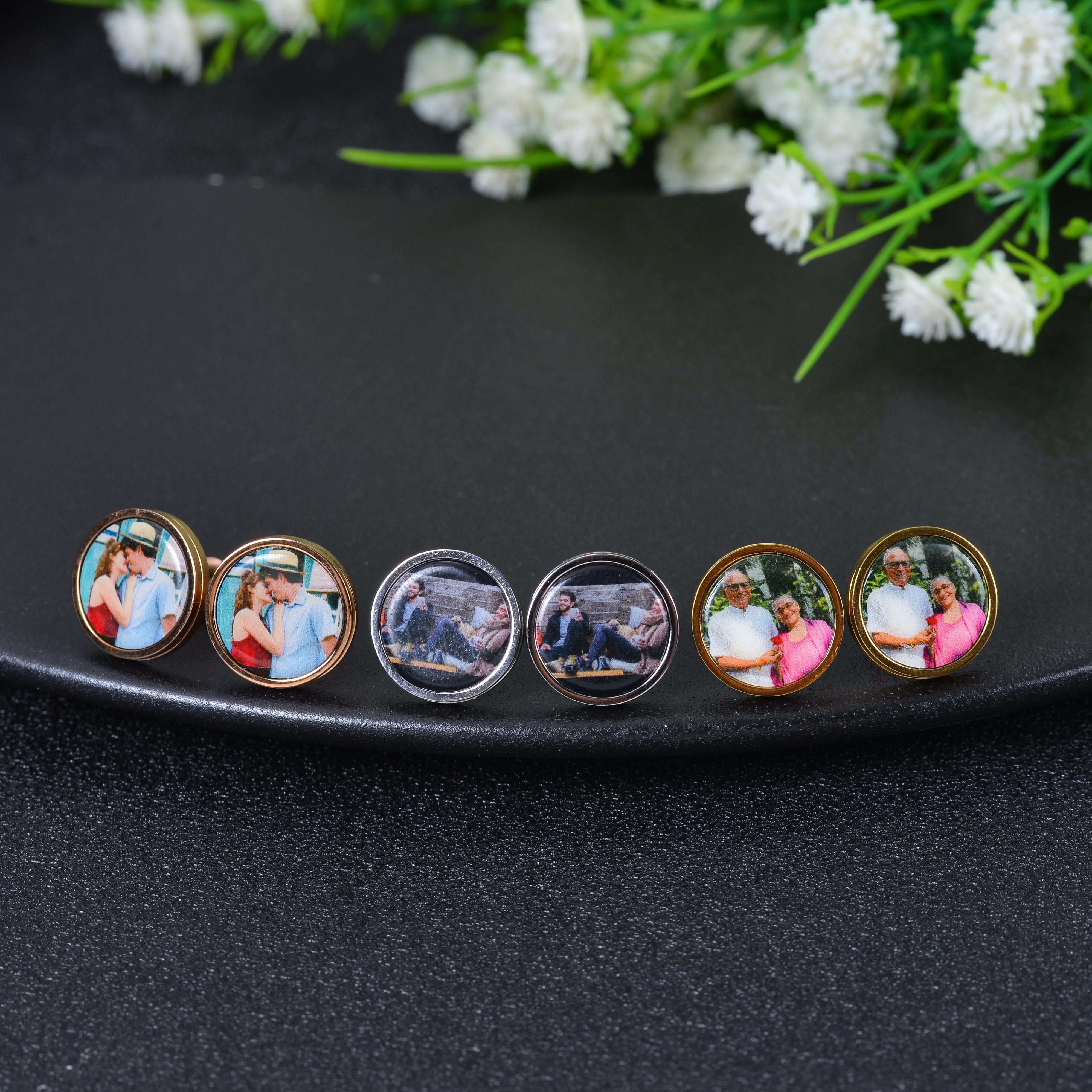 Personalized Round Colorful Photo Stud Earrings - Image 9