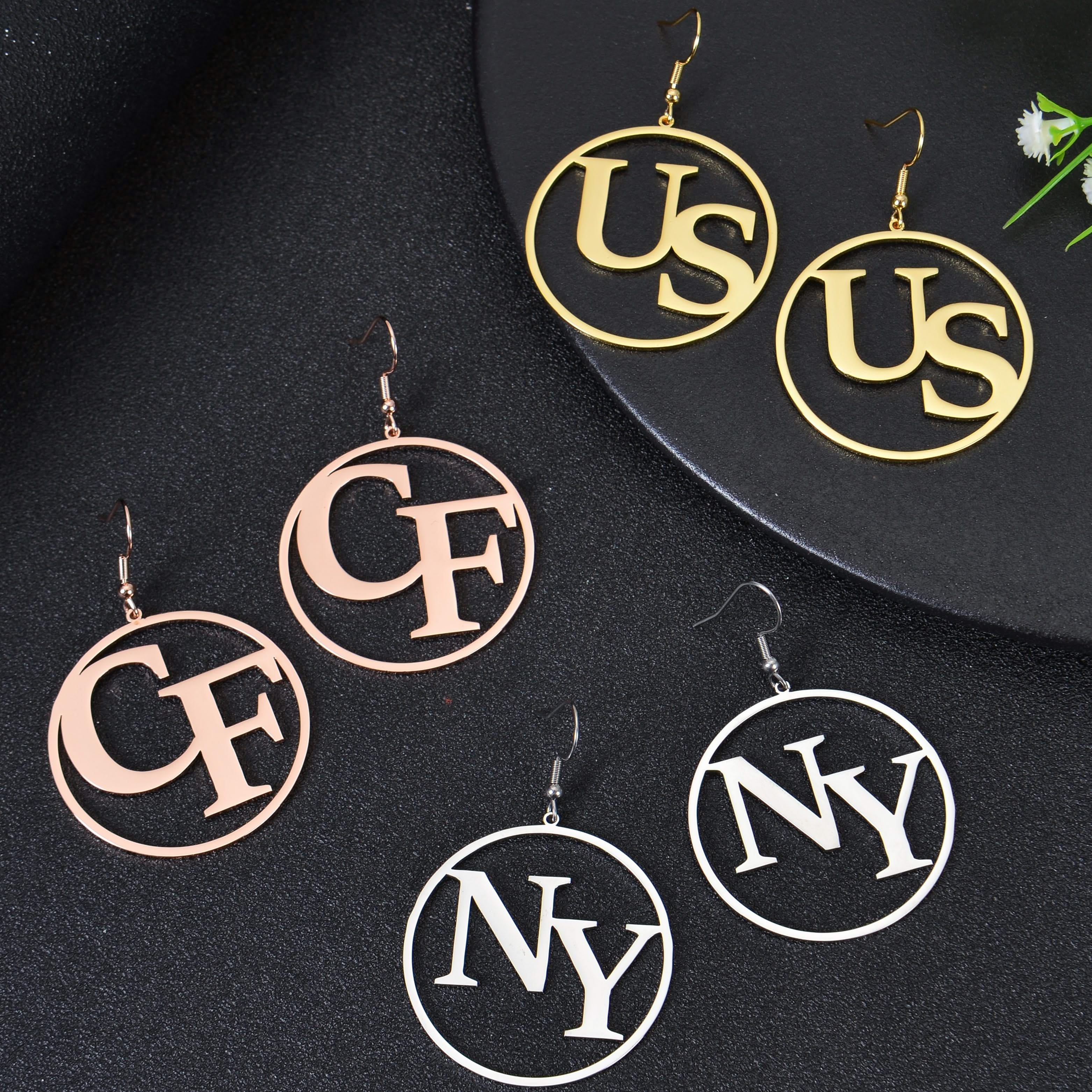 Personalized Round Two Initial Hoop Earrings - Image 5