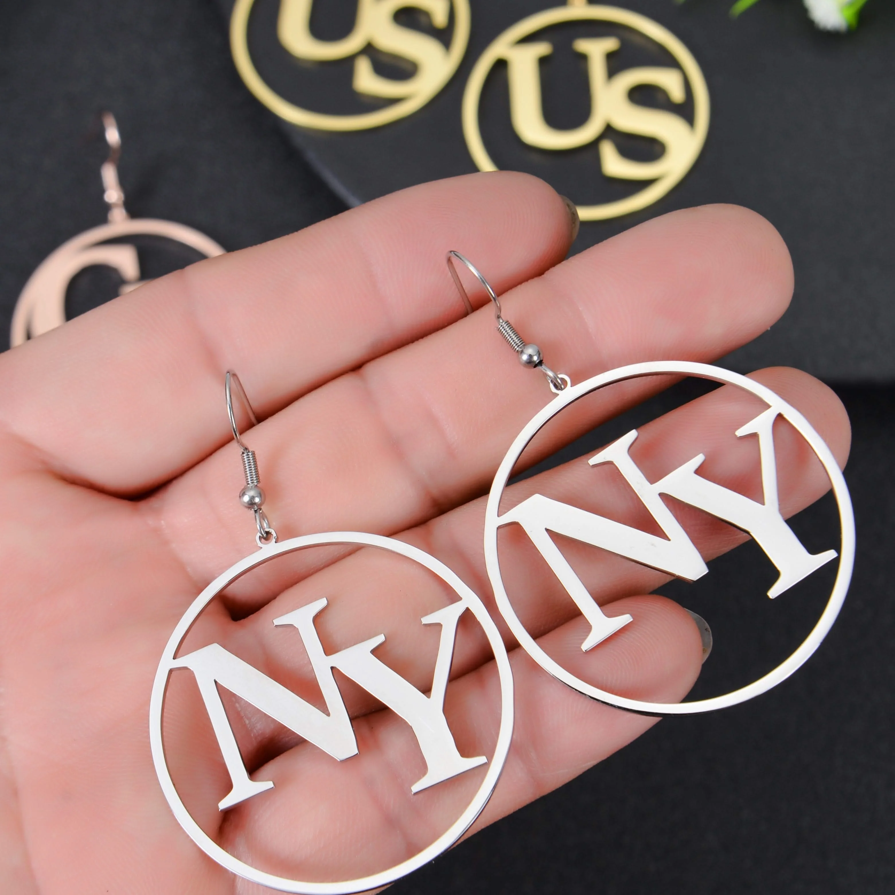 Personalized Round Two Initial Hoop Earrings - Image 6