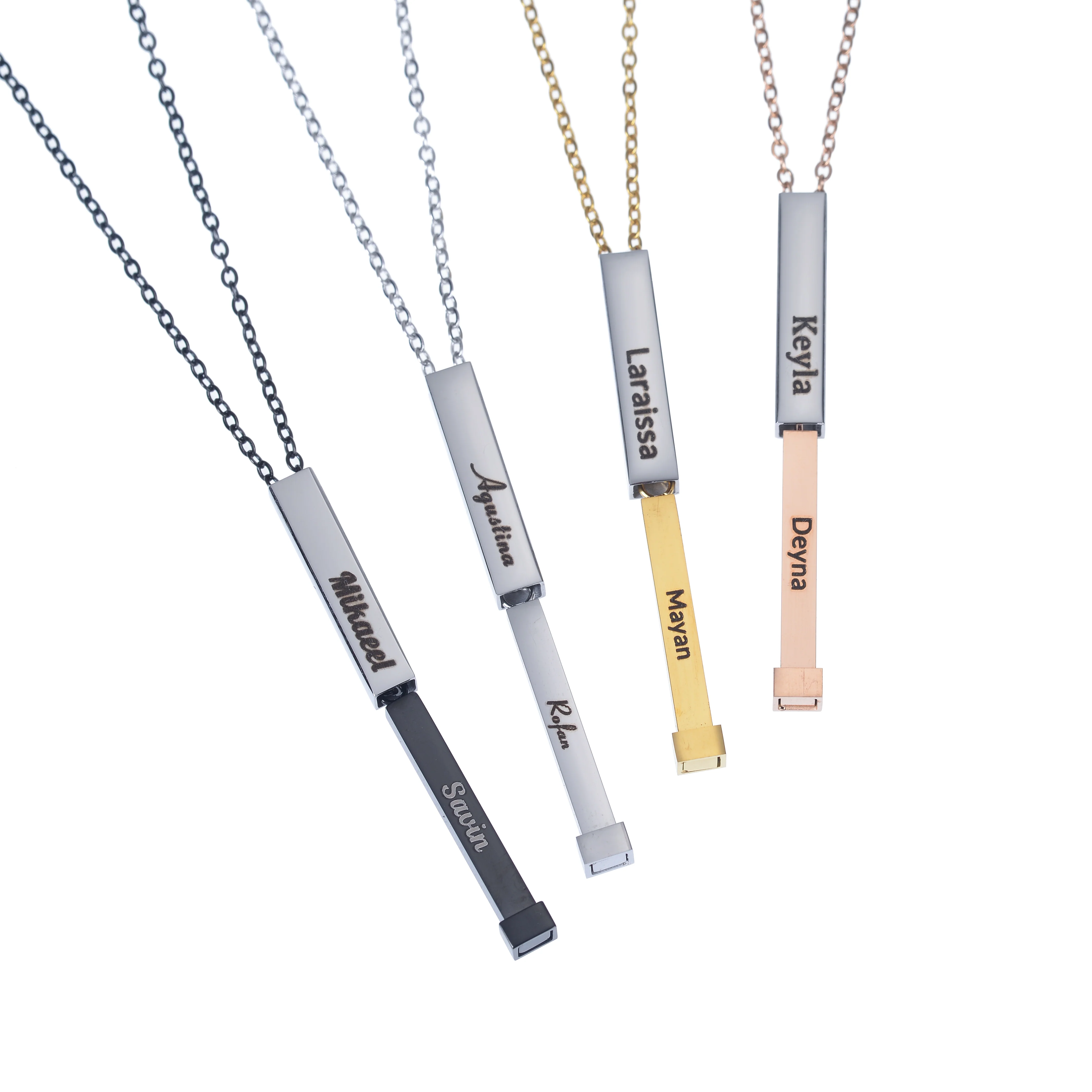 Personalized Sliding Hidden-Message 4-Sided Name Bar Necklace - Image 2