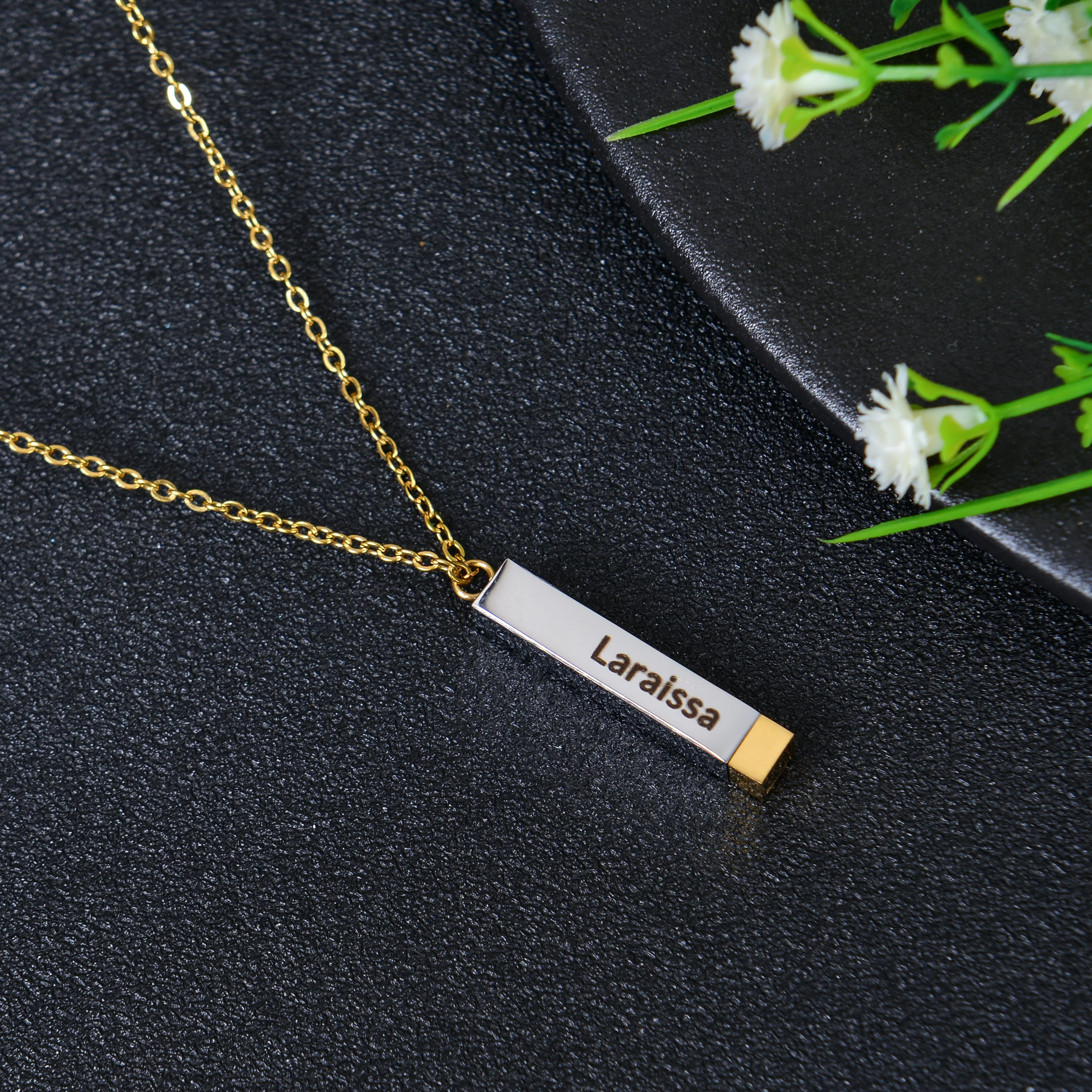 Personalized Sliding Hidden-Message 4-Sided Name Bar Necklace - Image 7