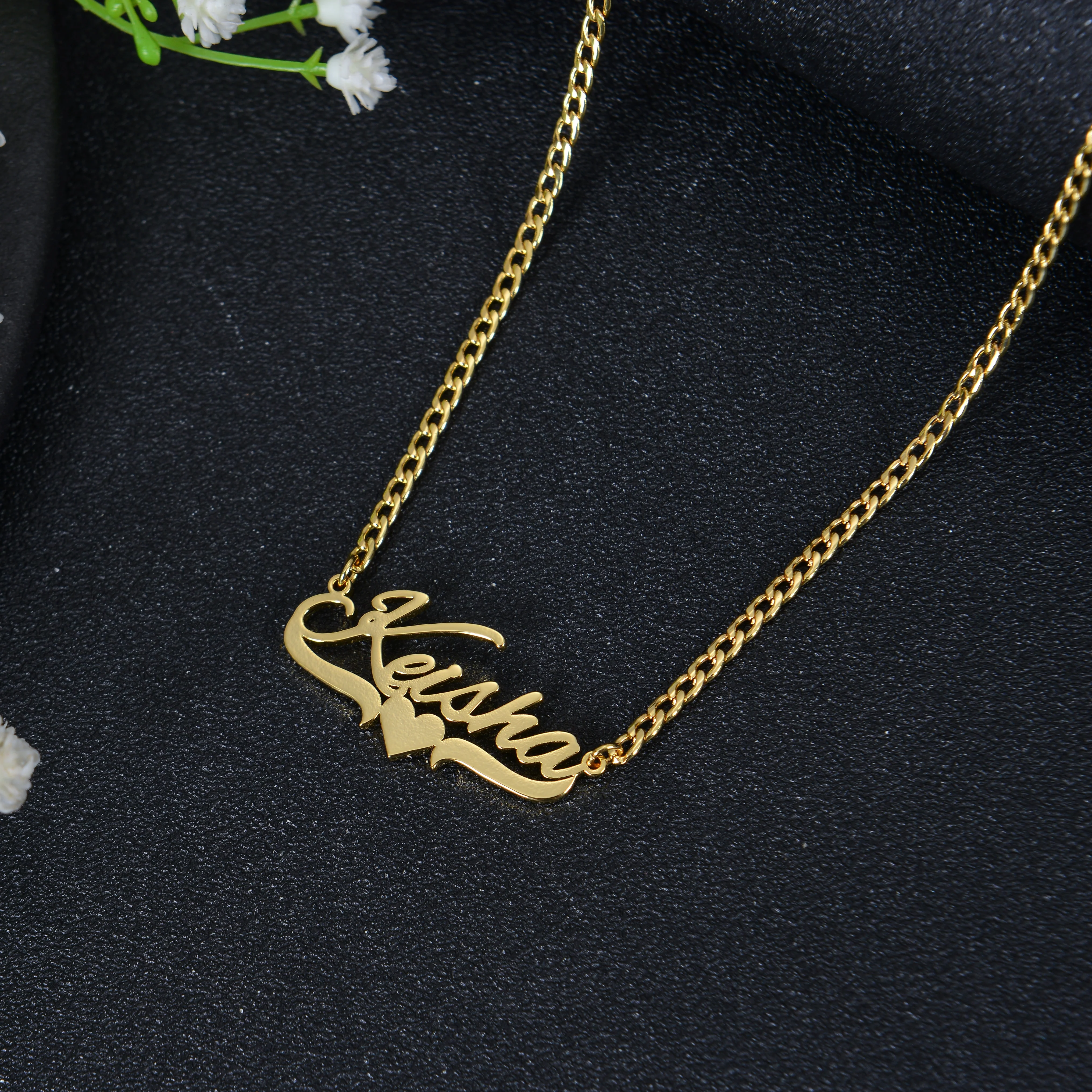 Personalized Sparkle Name Necklace with Heart Underline - Image 3