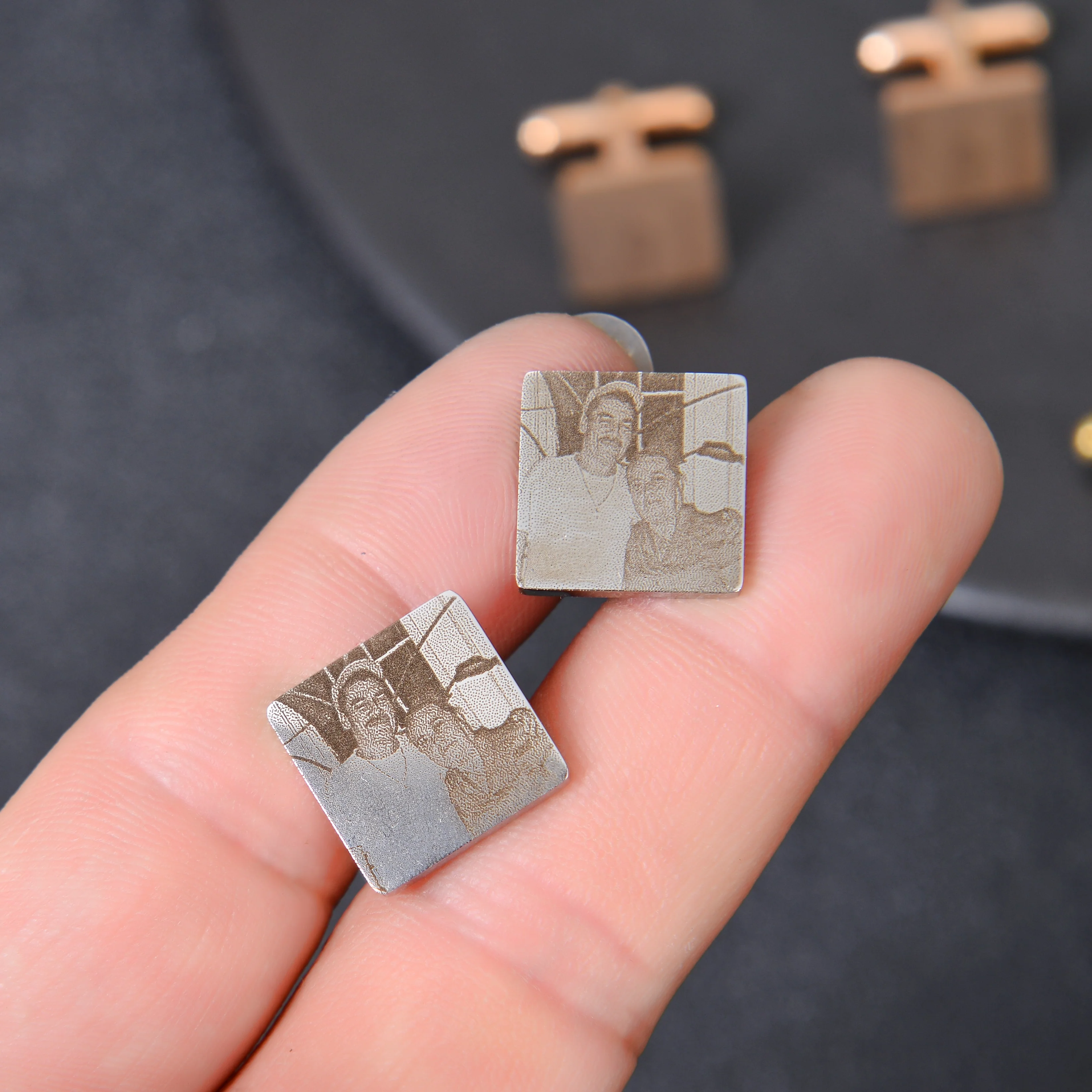 Personalized Square Cufflinks with Picture Engraving - Image 6
