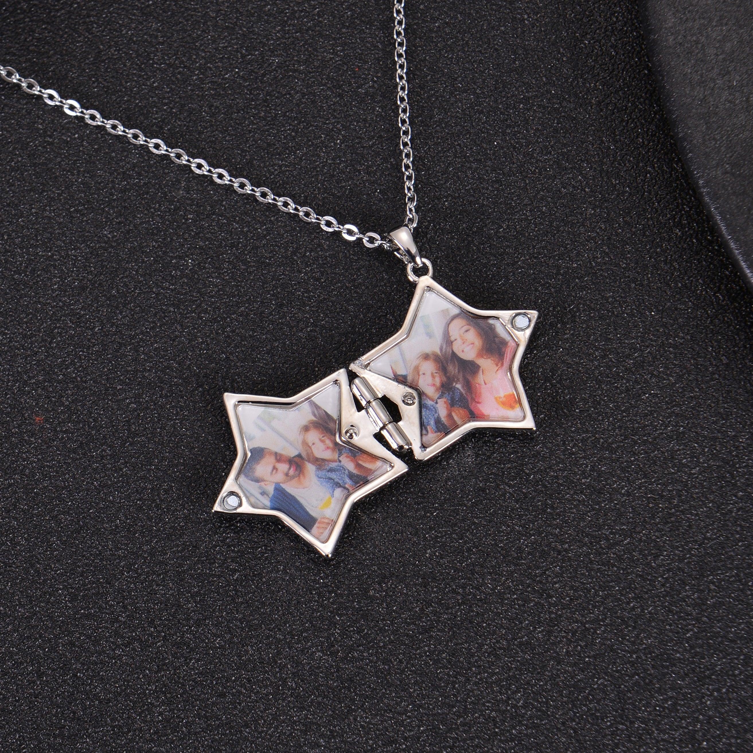 Personalized Star Foldable Frame Necklace With Two Pictures - Image 6