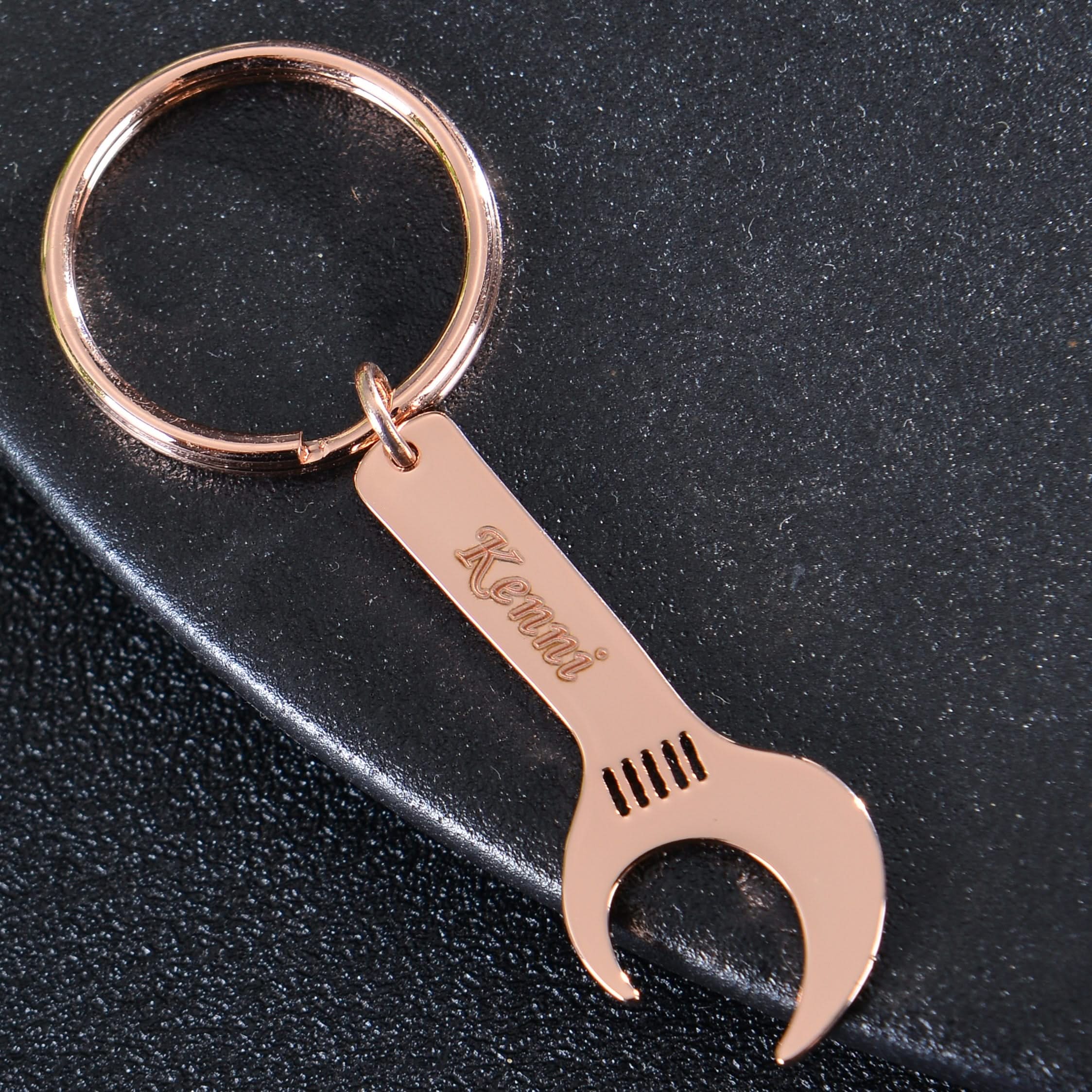 Personalized Wrench Shape Bottle Opener Keychain with Short Text - Image 2