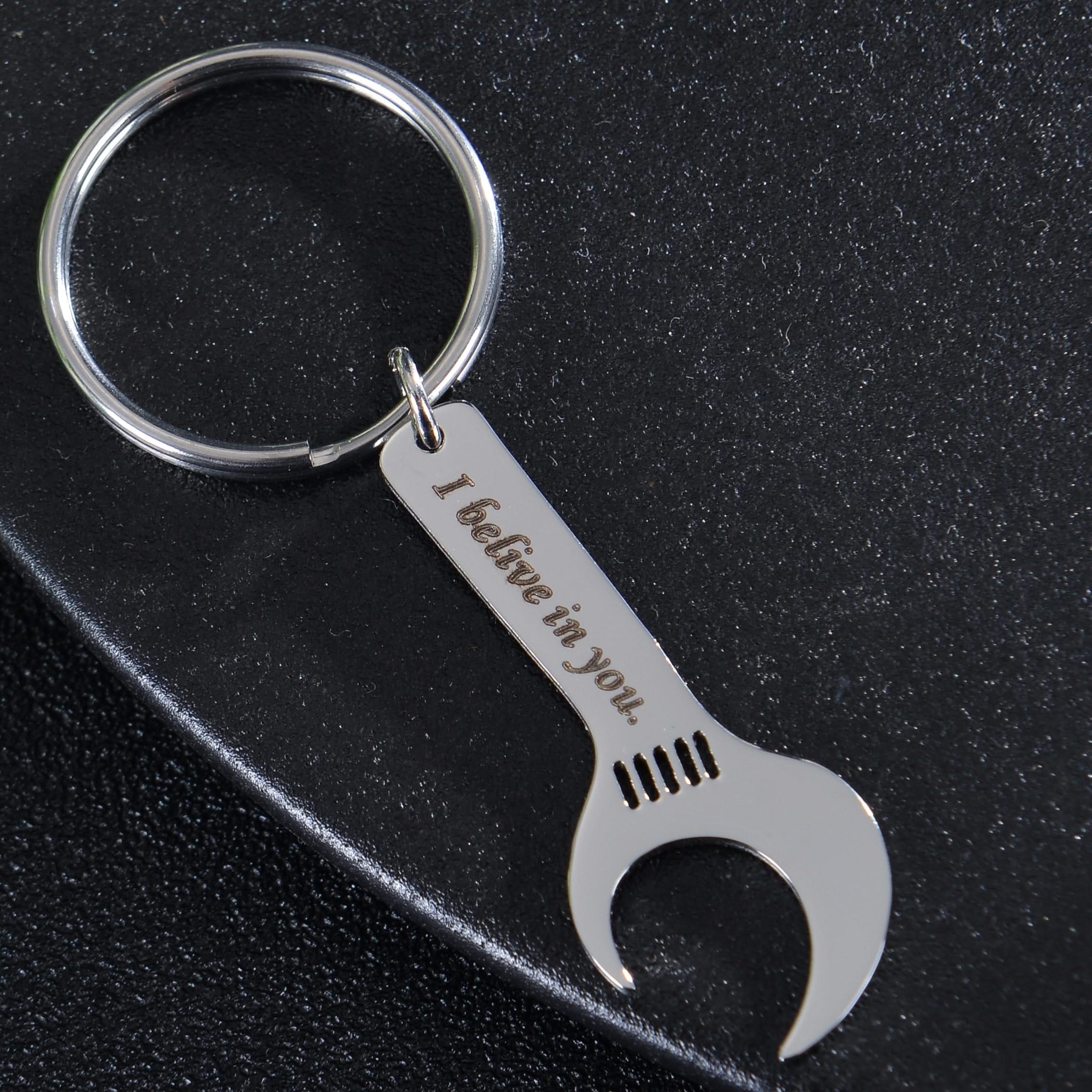 Personalized Wrench Shape Bottle Opener Keychain with Short Text - Image 3