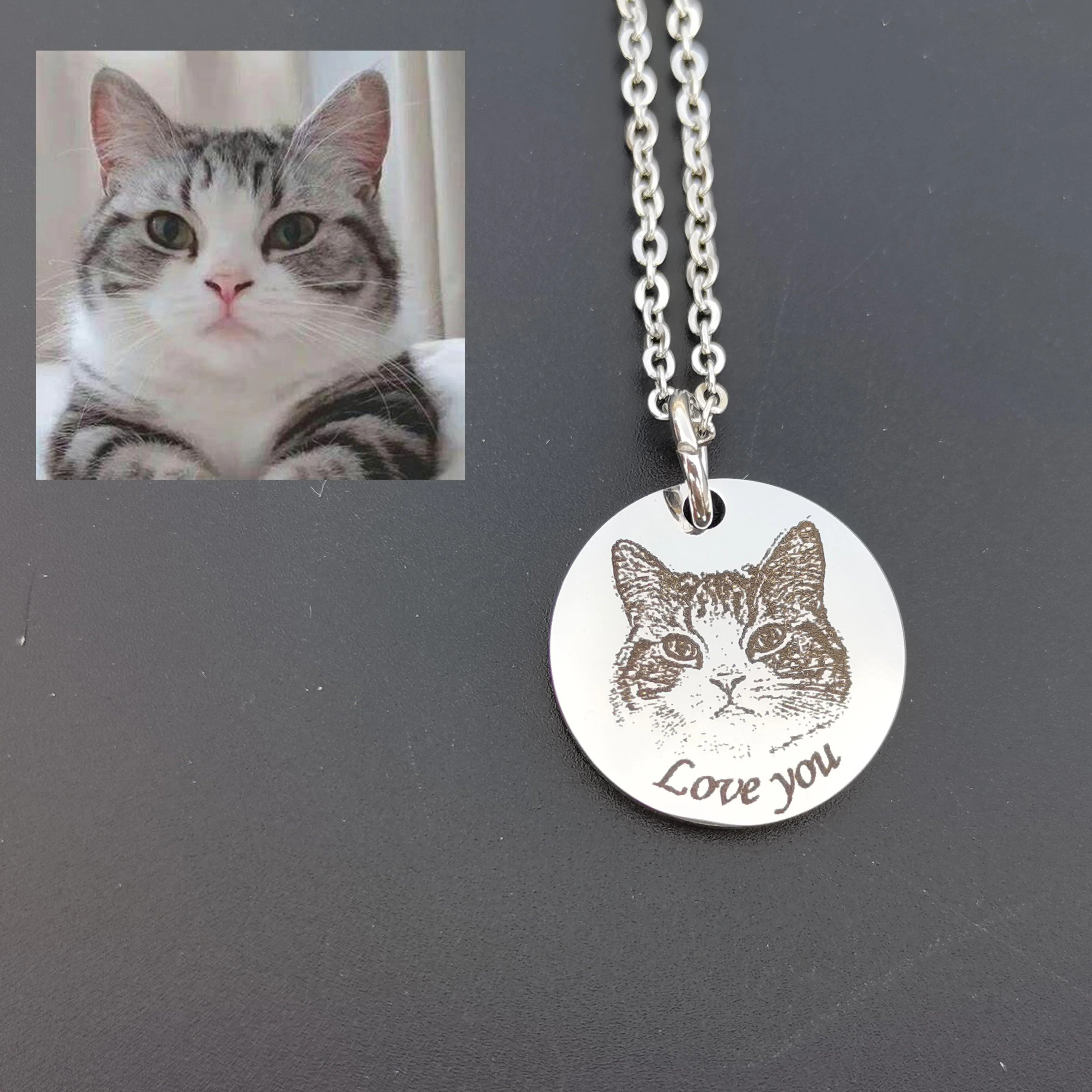 Custom Photo Engraved Pet Necklace Circle - Image 17