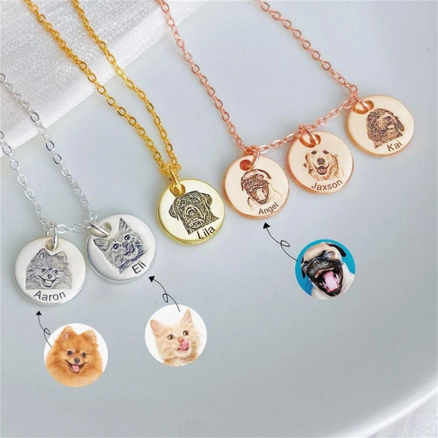 Custom Photo Engraved Pet Necklace Circle - Image 5