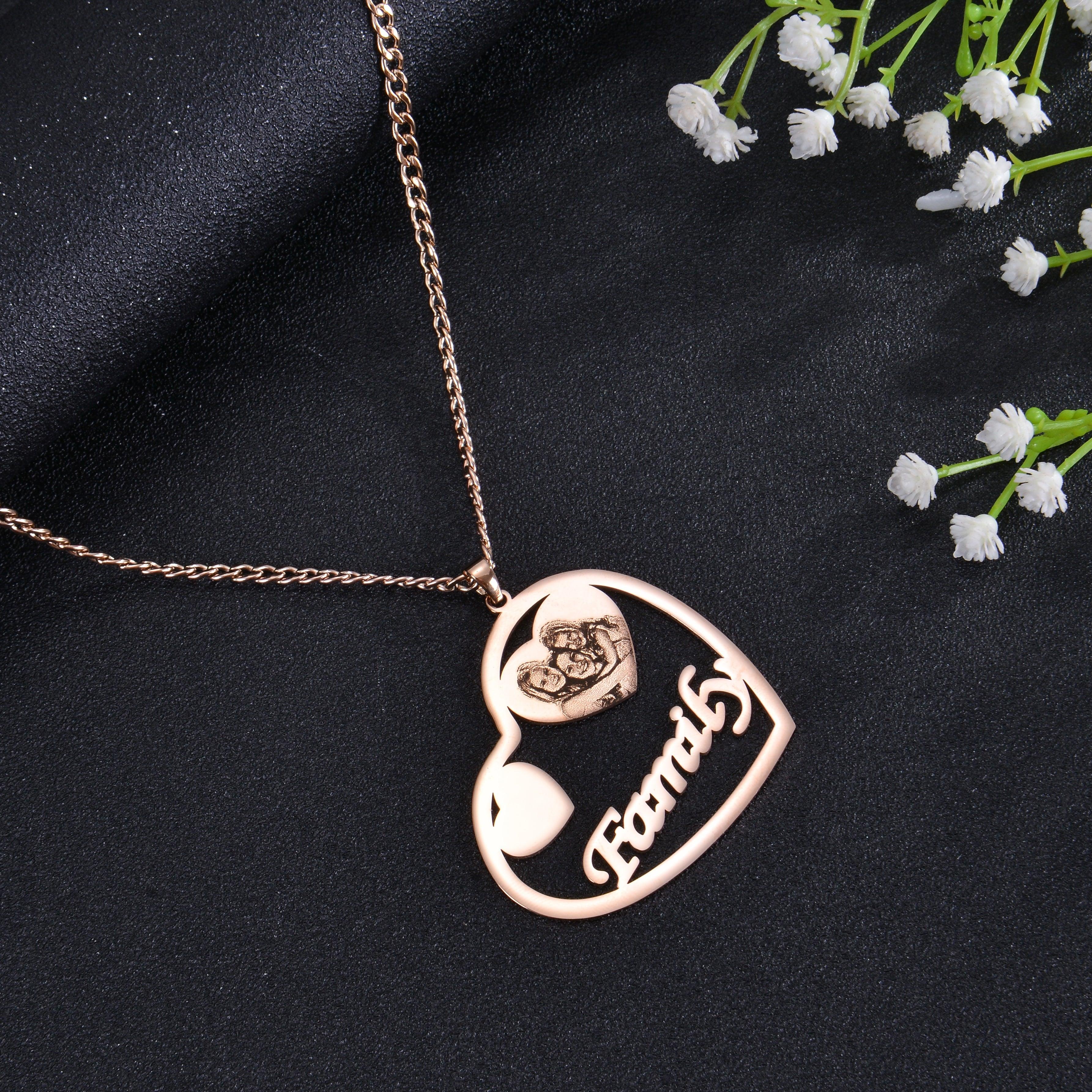 Photo Engraved Halo Heart Necklace - Image 15