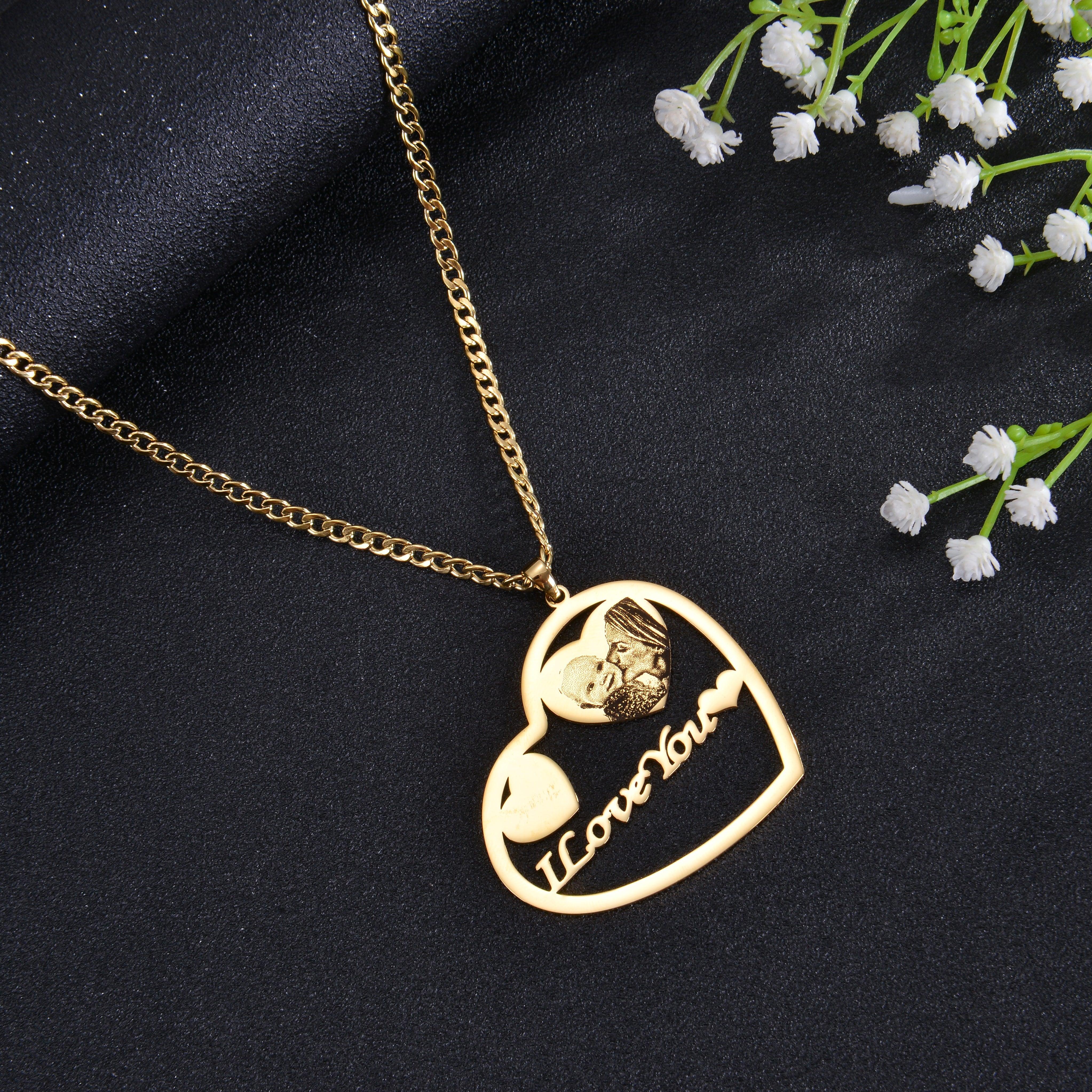 Photo Engraved Halo Heart Necklace - Image 3