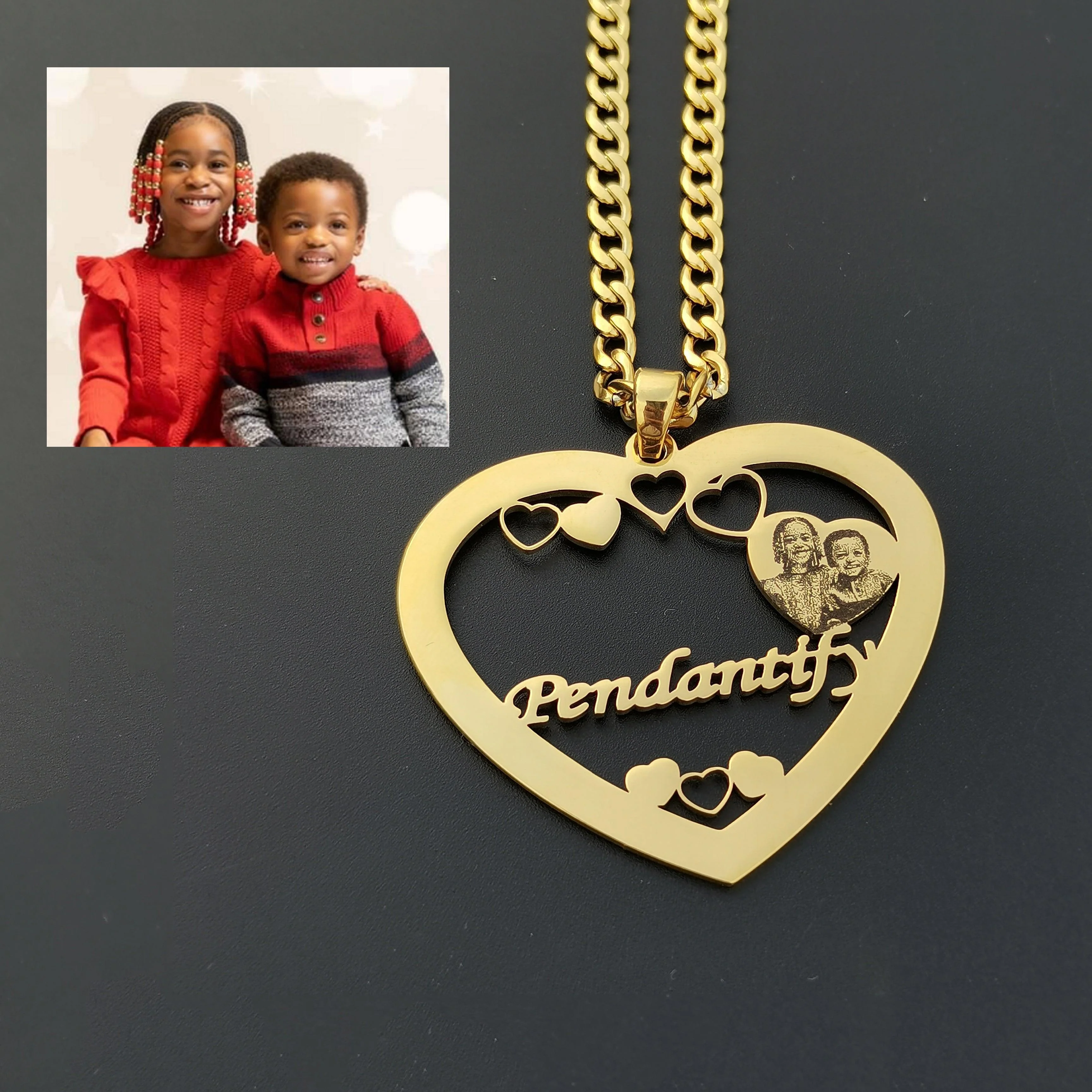 Photo Engraved Halo Heart Necklace - Image 4