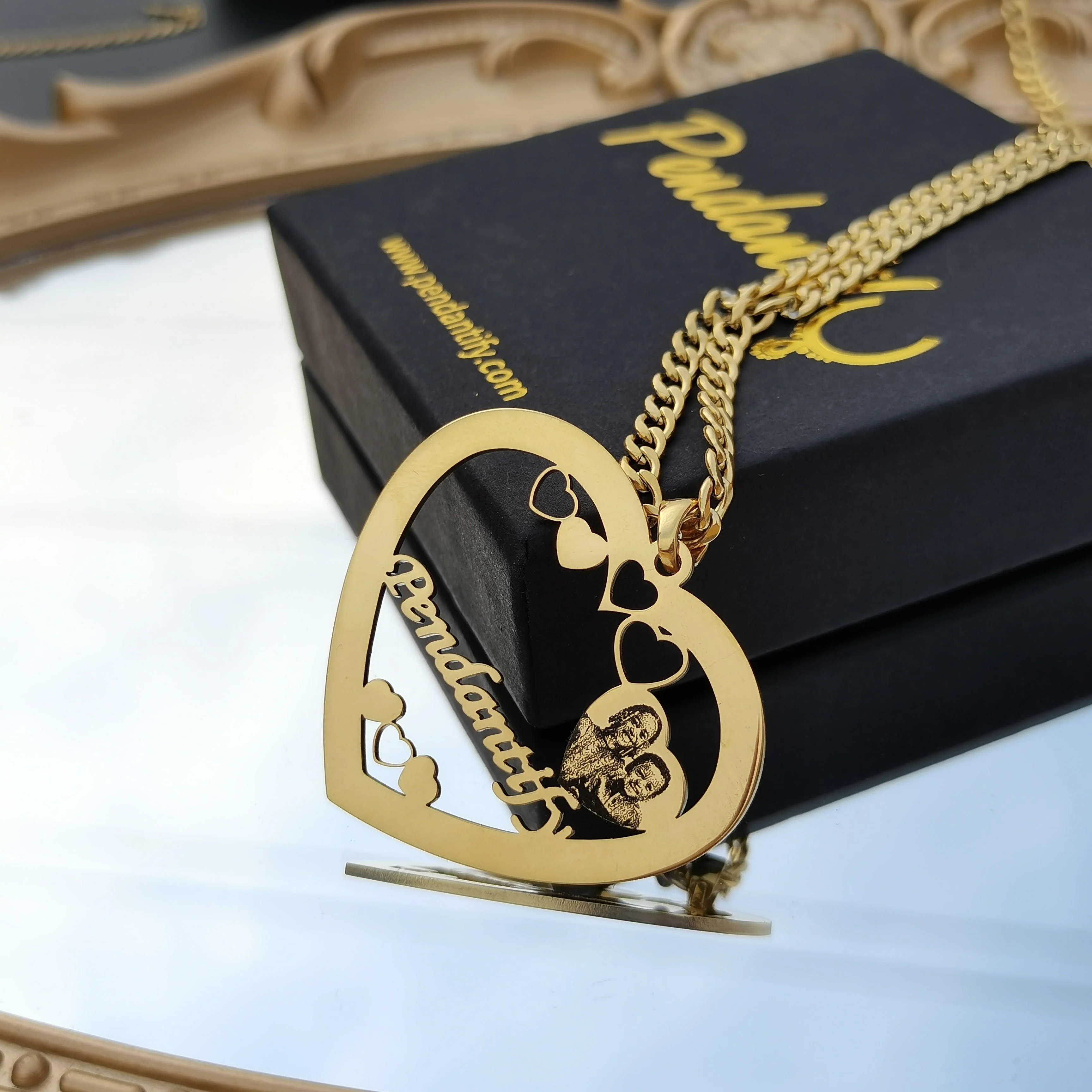 Photo Engraved Halo Heart Necklace - Image 8