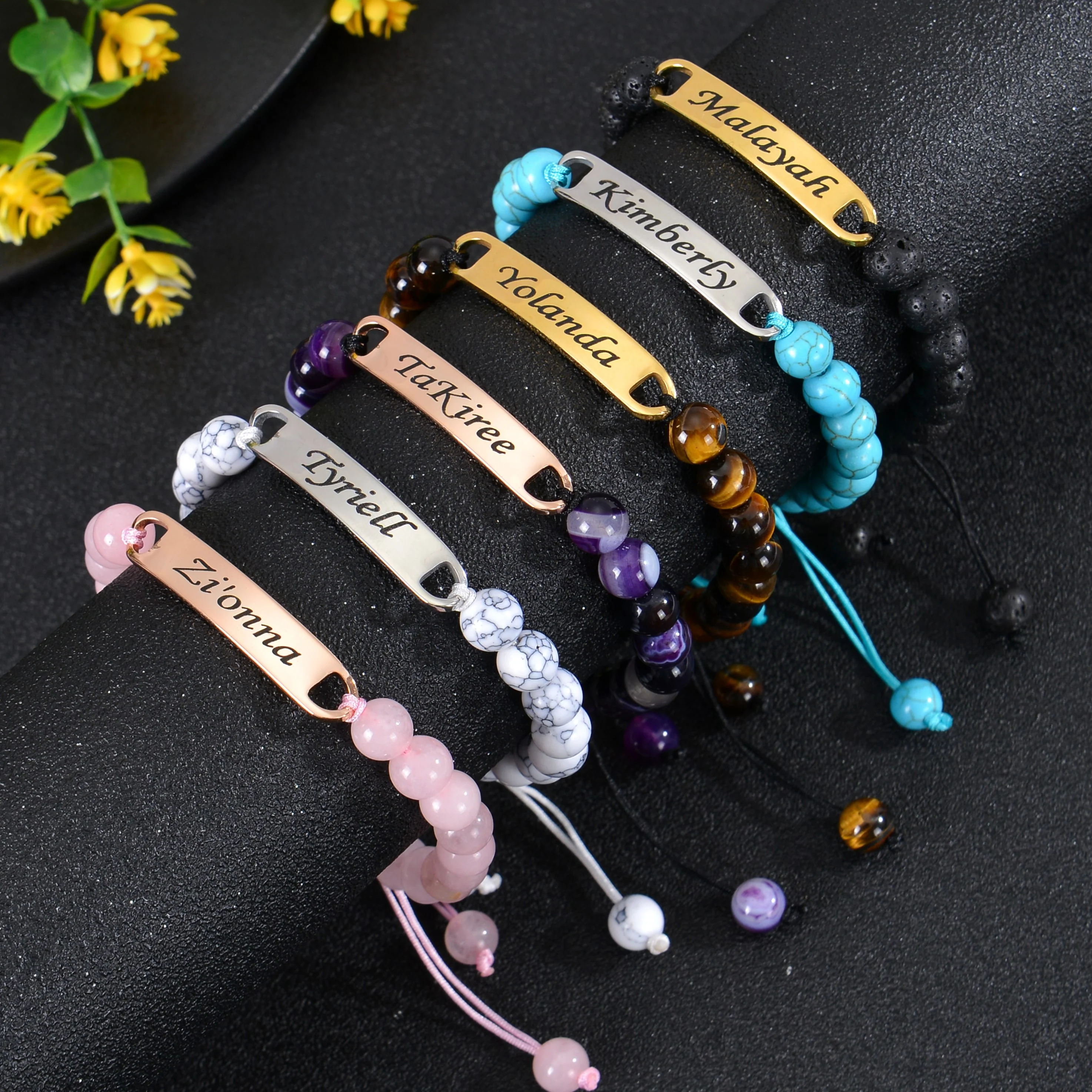 Unisex Personalized Nameplate Bead Bracelet