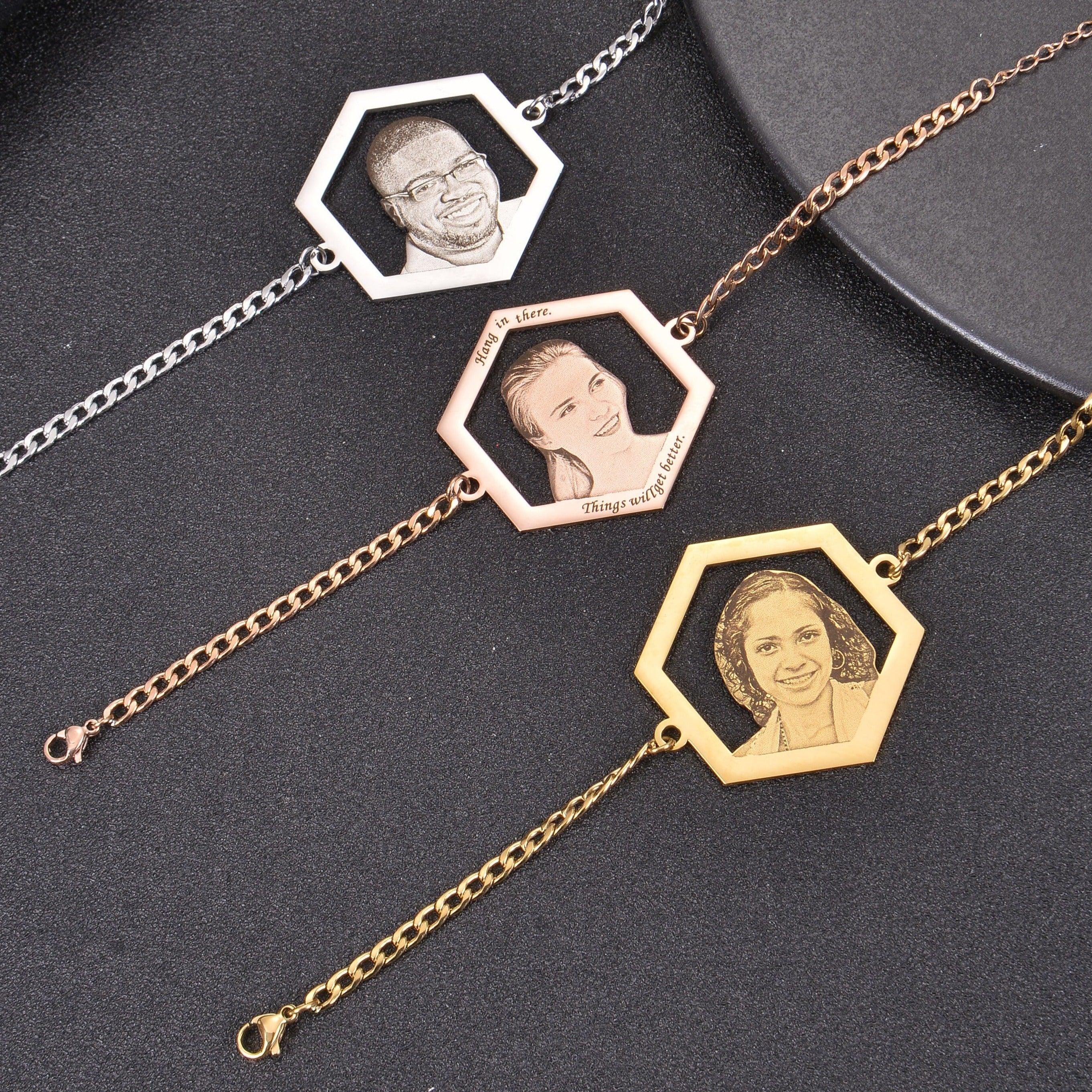 Unisex Photo Bracelets Hexagon Chain Link - Image 7