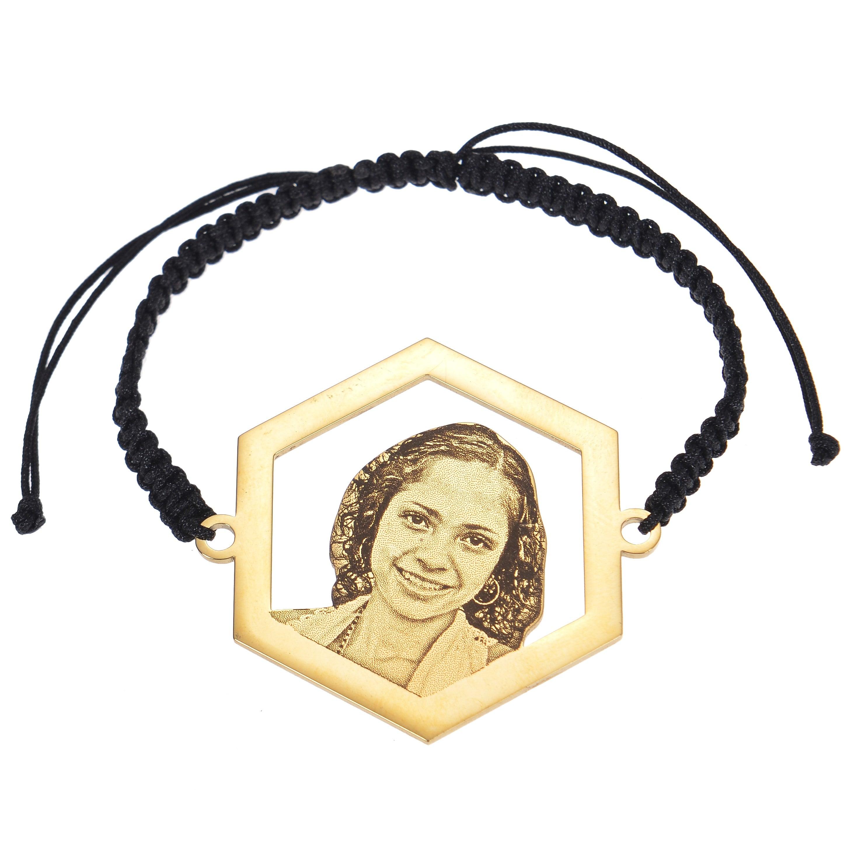 Unisex Photo Bracelets Hexagon Black Braided Fabric Link - Image 3