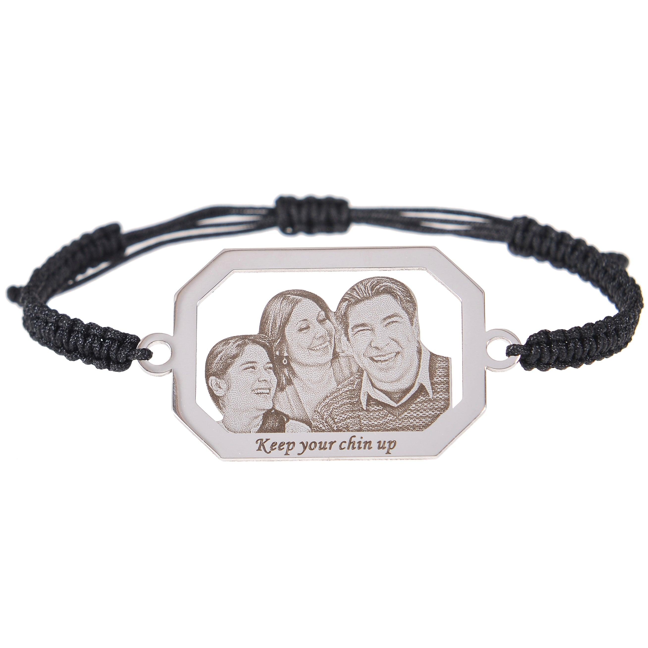 Unisex Photo Bracelets Octagon Black Braided Fabric Link - Image 3