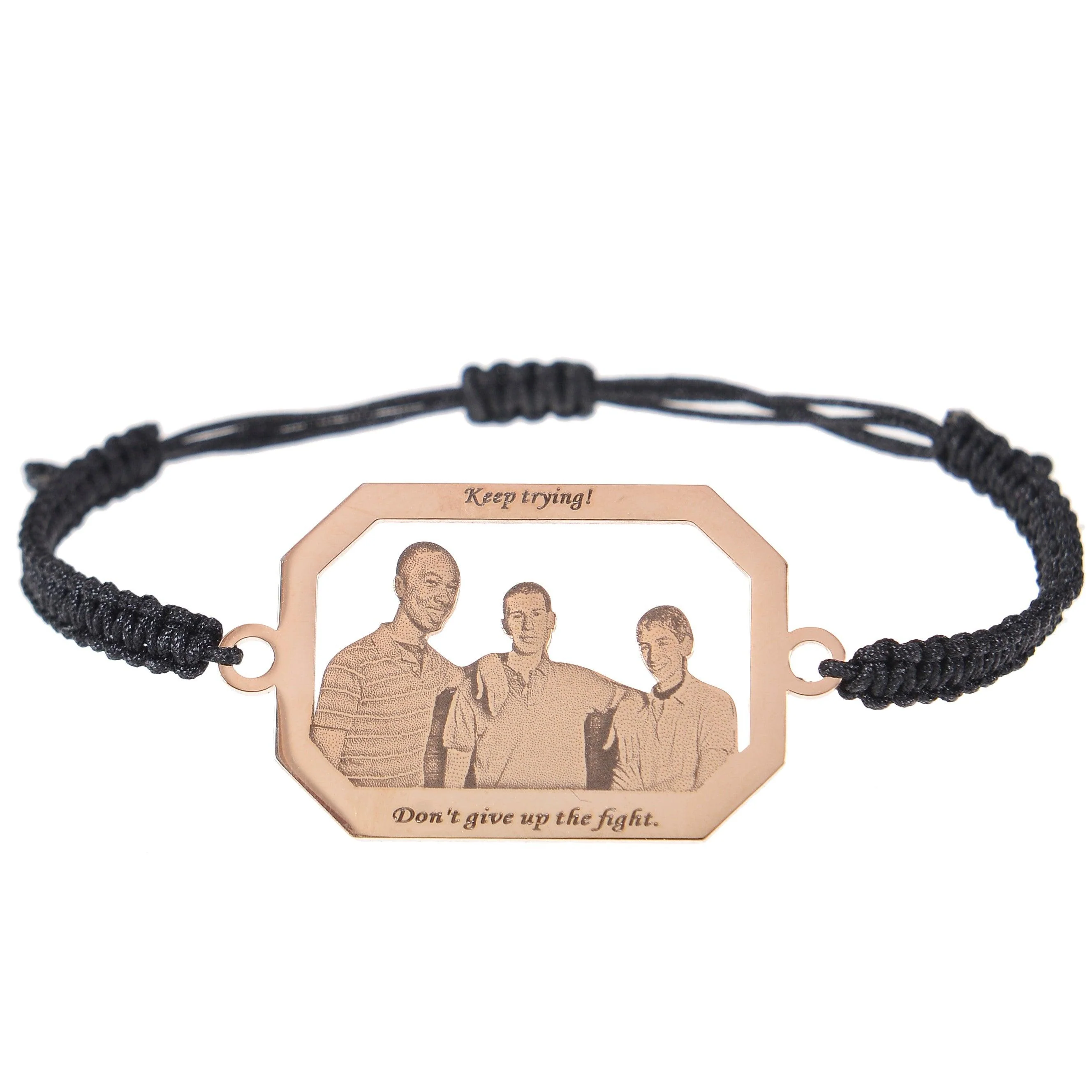 Unisex Photo Bracelets Octagon Black Braided Fabric Link - Image 5